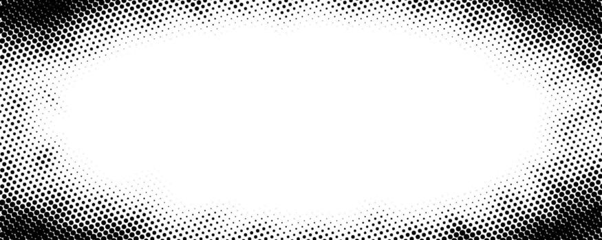 Halftone gradient texture. Fading radial dotted frame background. Grunge dot noise zooming effect pattern wallpaper. Cartoon pop art border overlay texure. Comic grainy halfton patern backdrop vector