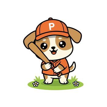 Adorable puppy character playing baseball and ready to hit vector