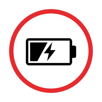 Low battery icon with lightning symbol inside red circle vector