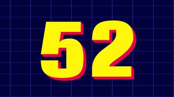 55 tweede countdown timer in stoutmoedig geel aantal met rood schaduw Aan blauw rooster achtergrond perfect voor aftellen, timer animaties, en beweging grafiek projecten video