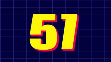 60 andra nedräkning timer i djärv gul siffra med röd skugga på blå rutnät bakgrund perfekt för nedräkning, timer animationer, och rörelse grafik projekt video