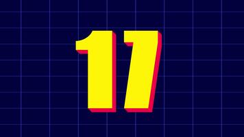 20 second countdown timer in bold yellow number with red shadow on blue grid background perfect for countdown, timer animations, and motion graphics projects video