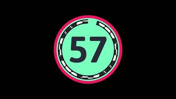 60 andra nedräkning timer som visar siffra inuti en grön cirkel med dynamisk cirkulär framsteg animering på svart bakgrund lämplig för deadline timers, presentation video