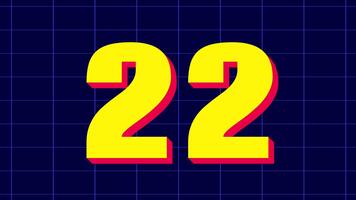 25 andra nedräkning timer i djärv gul siffra med röd skugga på blå rutnät bakgrund perfekt för nedräkning, timer animationer, och rörelse grafik projekt video