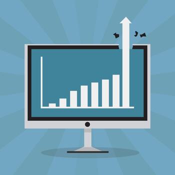 Sharp upward growth chart. Illustrated to the point of breaking the computer screen vector
