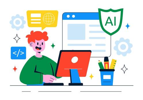 AI-Powered Text Builder Representing Smart Composition Tools In Contemporary Flat Style vector
