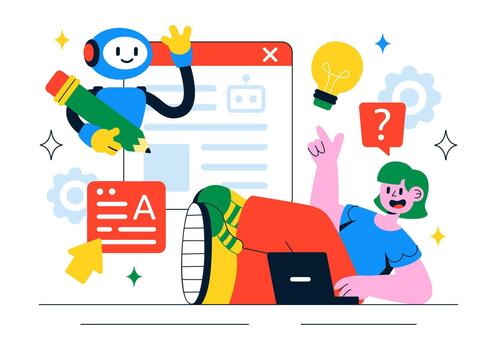 Intelligent Writing Support Demonstrating Advanced Language Processing In Minimal Flat Graphics vector