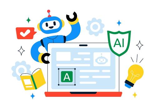 Artificial Intelligence Copy Assistant Depicting Smart Editing Features In A Simple Flat Layout vector