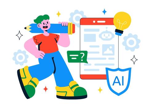 Intelligent Copy Builder Showing Enhanced Text Development Features In Colorful Flat Art vector