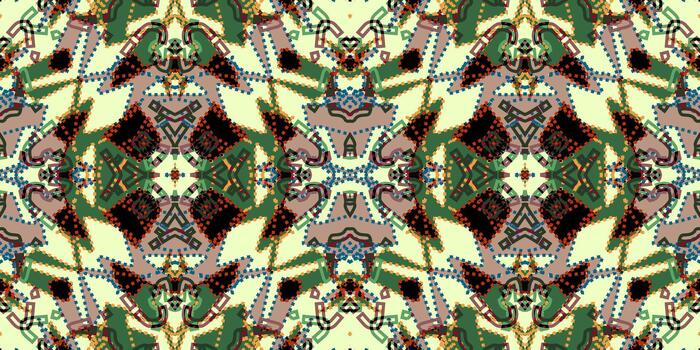 Boho Folk Art Geometric Seamless Pattern. pattern wallpaper. Abstract Dotted Symmetrical Textile Design. Tribal Abstract Geometric Wallpaper. Playful Geometric Design with Dotted Lines vector