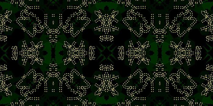 Dark Emerald Green and Glowing Yellow Dotted Seamless Pattern. seamless endless. Geometric Fractal Dotted Ornament Seamless Print. Camouflage Style Texture. Lime Neon Light Effect vector