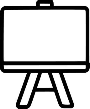 An outline icon representing an easel, canvas, whiteboard, presentation display, art, and teaching concept vector