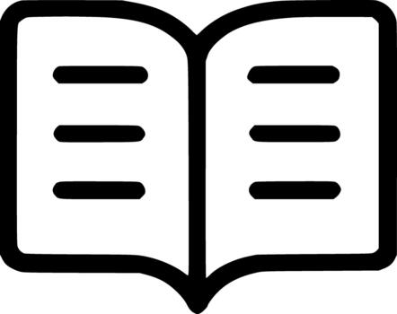 An outline icon representing an open book, reading, studying, literature, knowledge, and educational resources vector