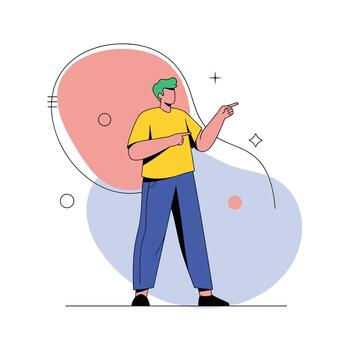 moderno resumen ilustración de un hombre señalando con un confidente gesto y dinámica formas en el antecedentes. vector