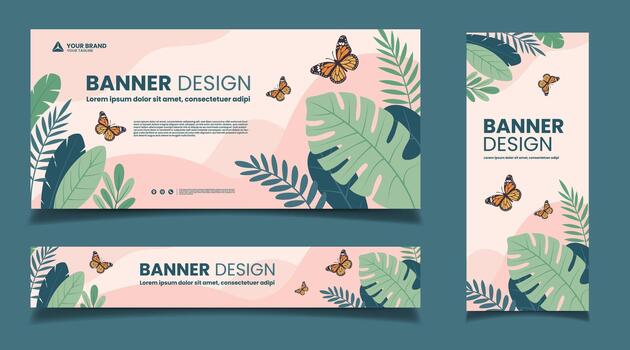 abstract background of leaf and butterfly arrangement banner template design vector