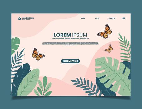 abstract background of leaf and butterfly arrangement web banner template design vector