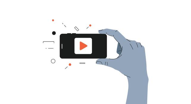 mano participación un teléfono inteligente mostrando un jugar botón icono vector