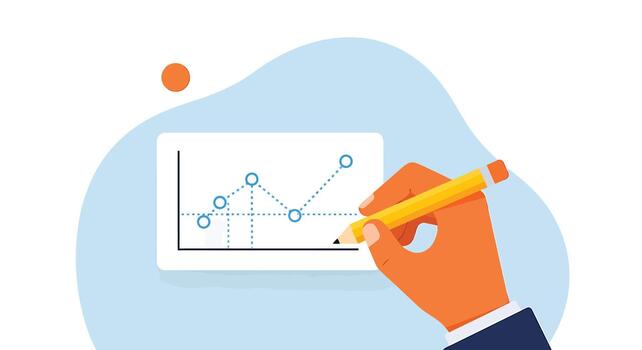mano dibujo un línea grafico en un tableta con un lápiz vector