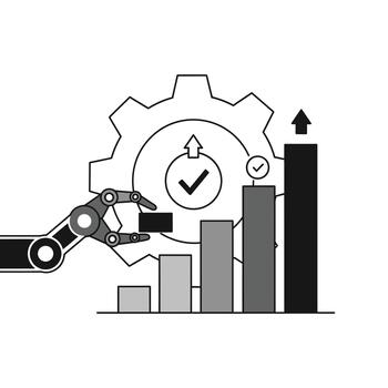 un robot brazo agregando un bloquear a un bar grafico con un engranaje en el antecedentes vector