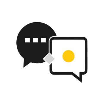 Chat bubble icon with dots and a square speech bubble containing a yellow circle vector