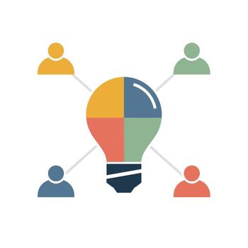 el trabajo en equipo y colaboración concepto con un ligero bulbo representando un nuevo idea y personas conectado alrededor eso vector