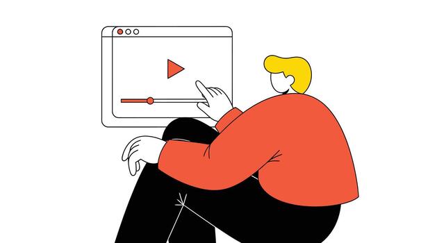 persona acecho un en un computadora pantalla, con un jugar botón y Progreso bar vector