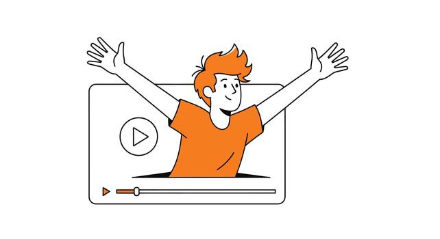 Excited young man with arms raised emerging from a player interface vector
