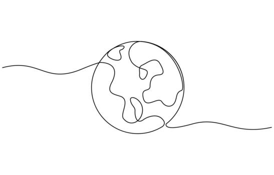 continuo uno línea dibujo de tierra planeta, globo, geografía describir, soltero línea ilustración de mundo mapa firmar vector