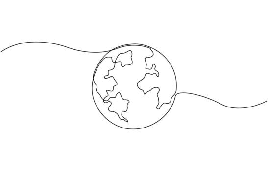 Continuous one line drawing of earth planet, Globe, geography outline, Single line illustration of world map Pro vector