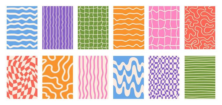 Set of Abstract vertical geometric backgrounds with colorful wavy shapes and lines.Trendy illustration in style retro vector
