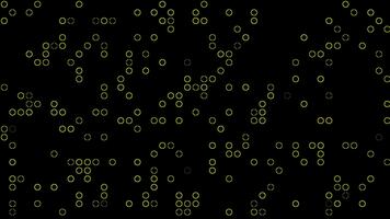 Animation minimalistisch abstrakt Muster von Gelb glühend Kreise verstreut auf ein schwarz Hintergrund. futuristisch Digital Bewegung. video