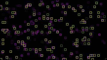 animato neon giallo e viola digitale piazze griglia dati matrice visualizzazione sfondo. binario codice concetto. video