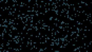 animazione minimalista astratto modello di blu raggiante cerchi sparpagliato su un' nero sfondo. visivo digitale arte movimento. video
