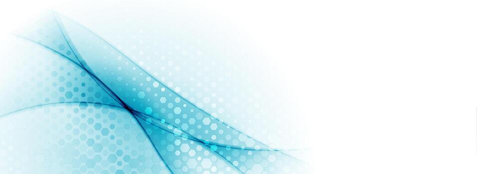 Blue glossy waves with halftone hexagonal pattern abstract background vector