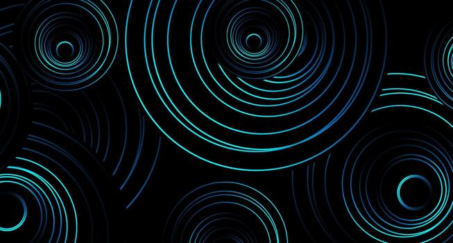 Blue cyan linear circles abstract geometric tech background vector