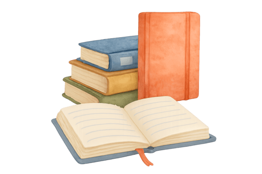 zurück zu Schule Konzept mit isoliert Stapel von Bücher und öffnen Notizbuch png