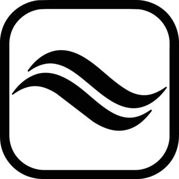 Simple black and white icon of two parallel wavy lines within a rounded square frame. vector