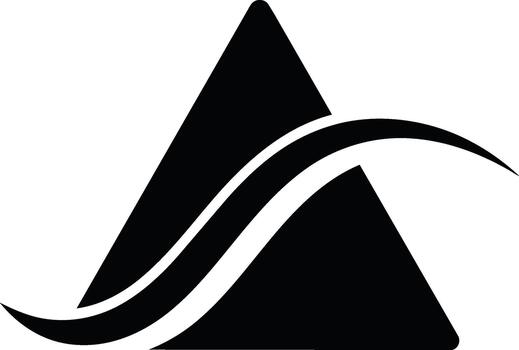 Abstract black triangle with dynamic wavy line graphic design element. vector