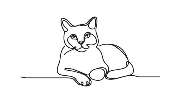 continuous line drawing of a cat sitting on a table vector