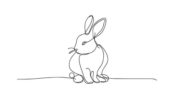 continuous line drawing of a rabbit sitting on the ground vector