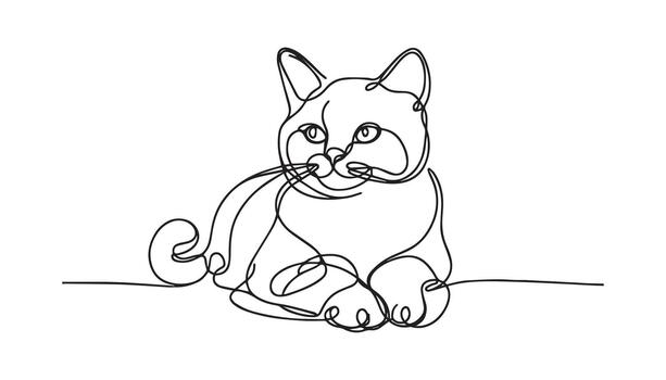 continuous line drawing of a cat with a bow vector