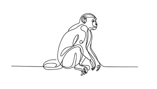 continuous line drawing of a monkey sitting on the ground vector