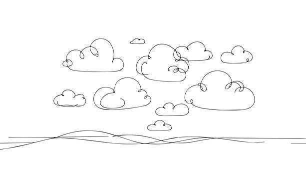 nubes en el cielo con un línea dibujo vector