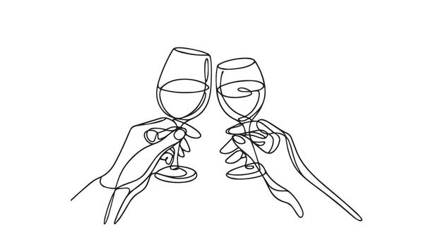 continuous line drawing of two hands toasting with champagne vector