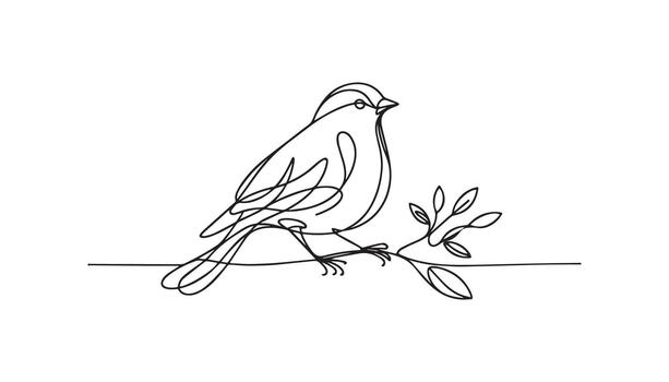 continuous line drawing of a bird sitting on a branch vector