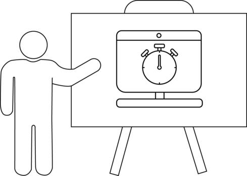Presenter points to timer screen on easel simplistic illustration vector
