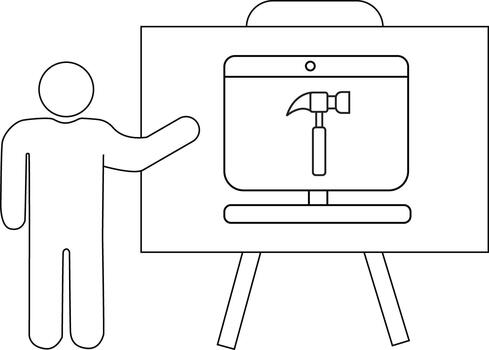 A presenter points to a screen displaying a hammer on a stand vector