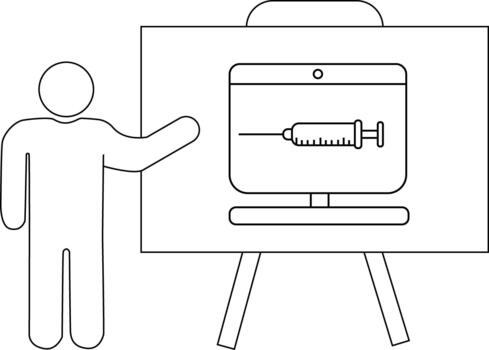 A whiteboard displays a syringe inside a monitor next to a stick figure pointing toward it vector