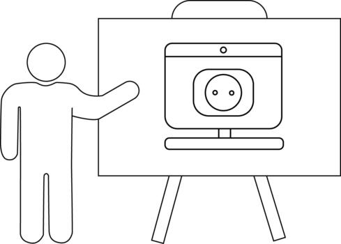 Person pointing to a monitorlike object on a presentation board vector