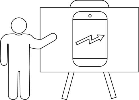 A whiteboard shows a phone with a rising arrow A person is pointing towards it vector